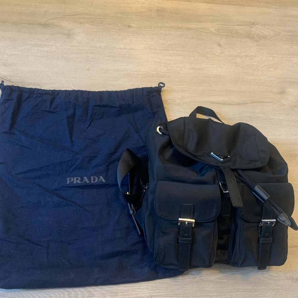 Prada Medium Black Nero Nylon backpack handbag Authenticity Card & Dust Bag
